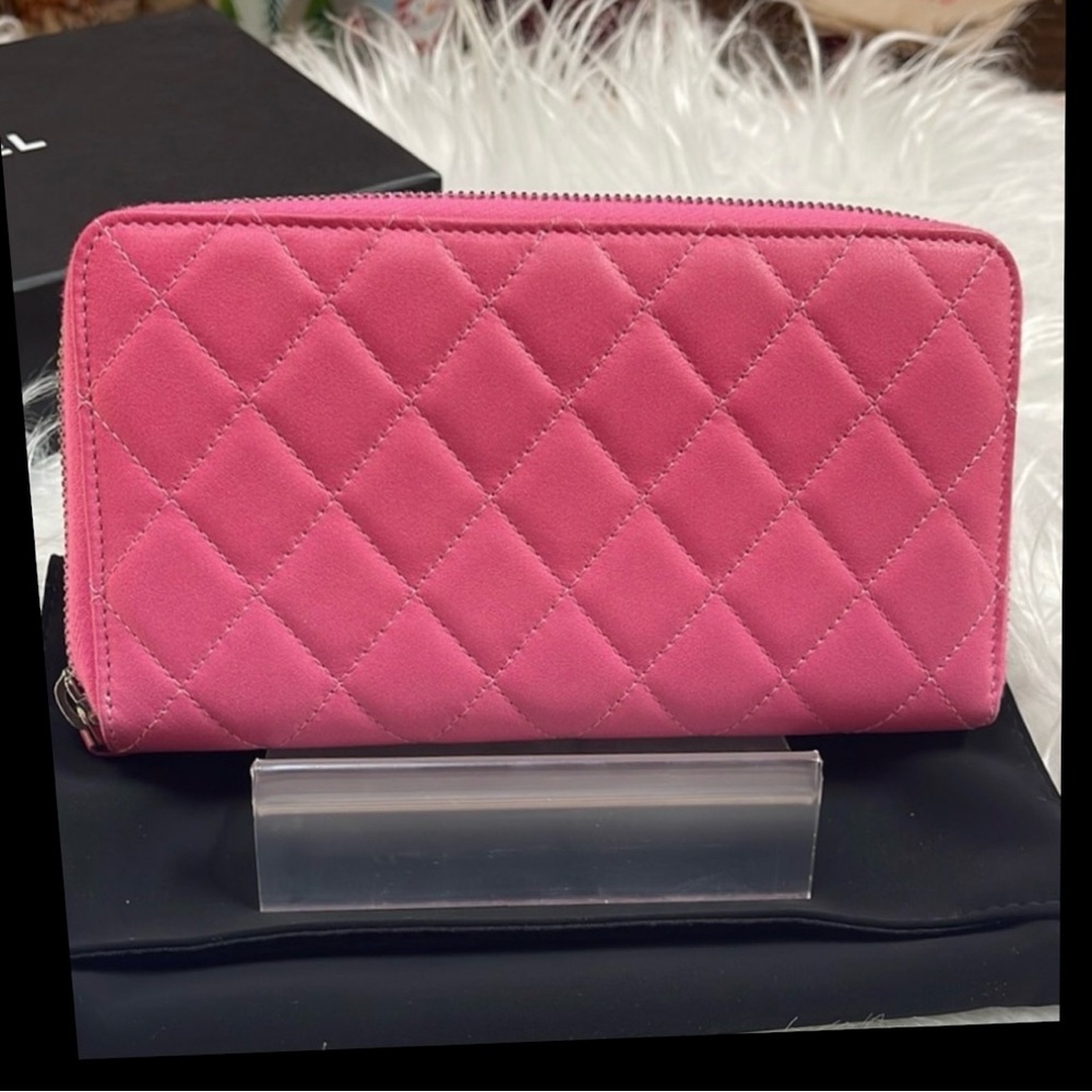 RARE Chanel pink Ombre quilted lambskin long zippered wallet a/ pink cc ! - Picture 7 of 17